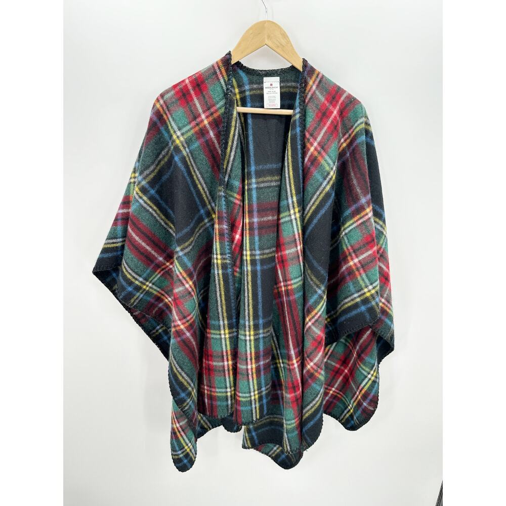 Woolrich Women Plaid Blanket Wrap‎ Poncho Shawl Polyester Viscose Size One Size